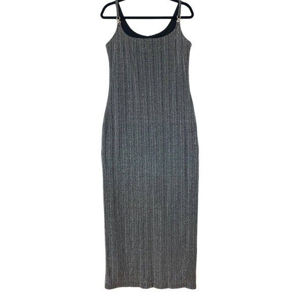 VTG Glam Silver  Metallic Maxi Dress Lined Body-con Formal Tagged SZ 13 Sparkle - Picture 1 of 15